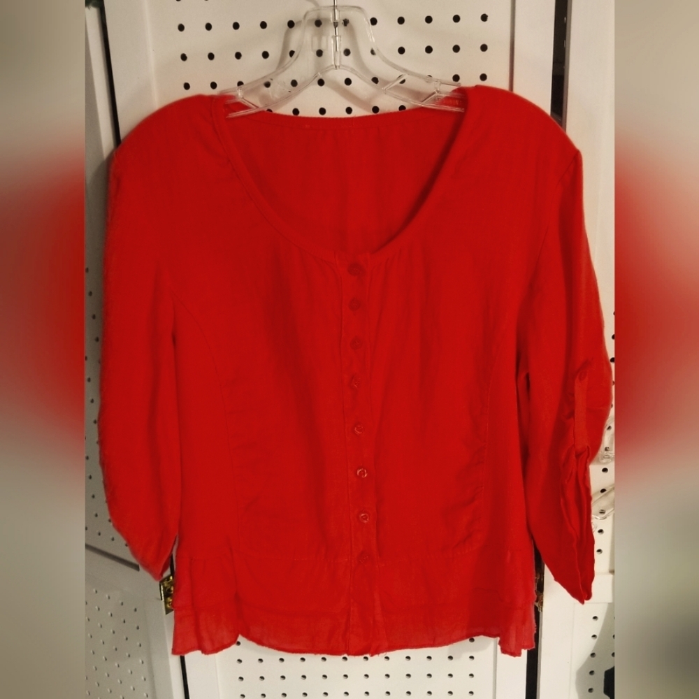 Linen top, coral, button
